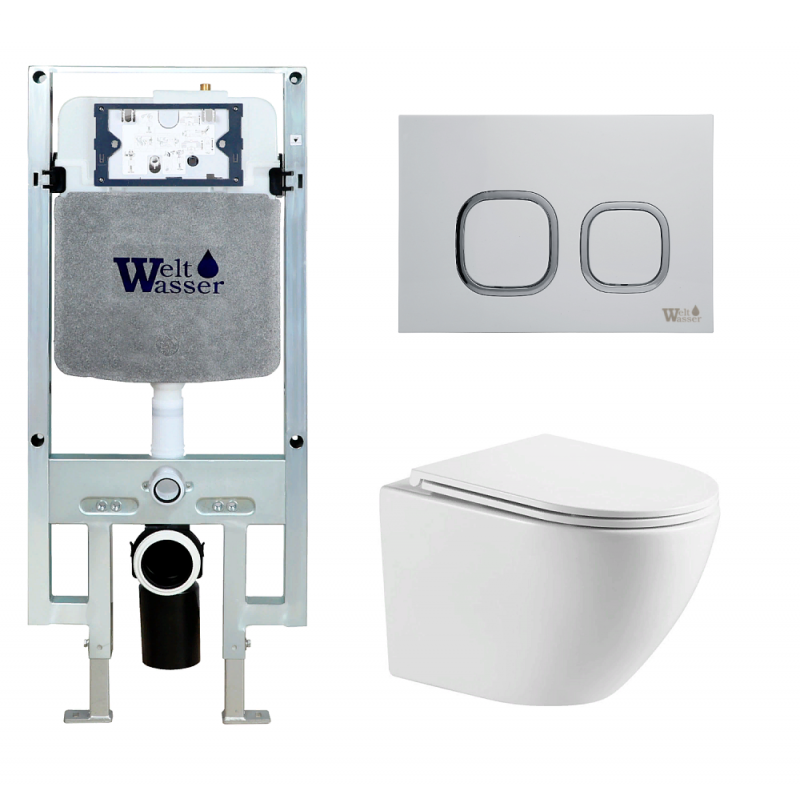 Унитаз с инсталляцией WeltWasser и кнопкой смыва (AMBERG 497 ST + MERZBACH 041 XL GL-WT + AMBERG RD-WT)